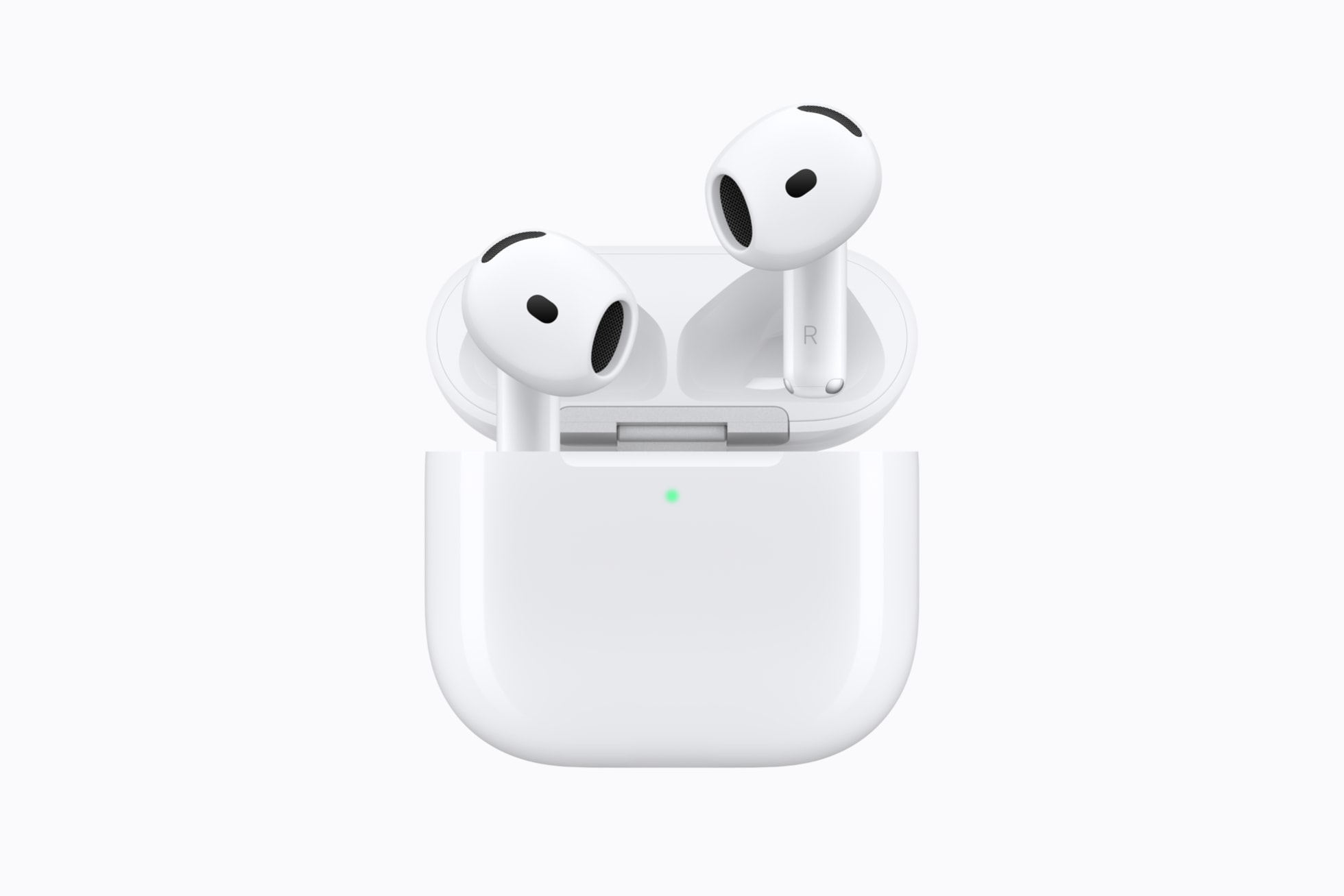 Apple AirPods 5 in their open white charging case