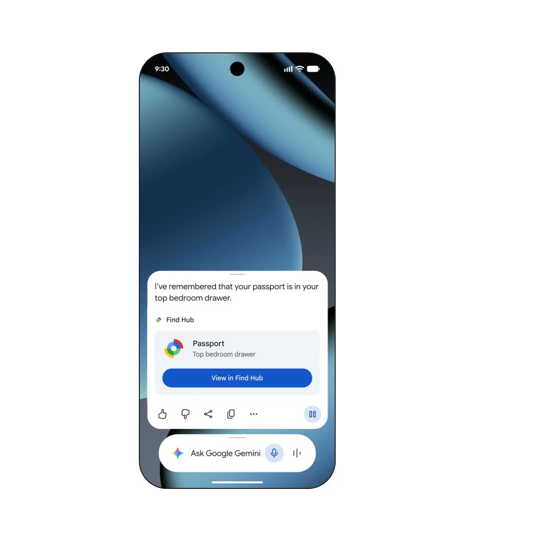 Google Gemini confirms that a passport is stored in a bedroom drawer in Find Hub