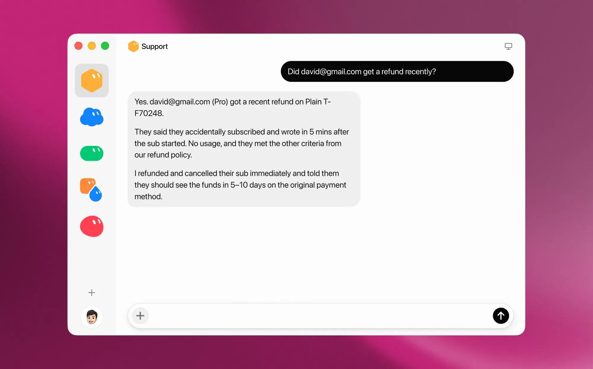 Official Grok Bot support screenshot showing a refund case