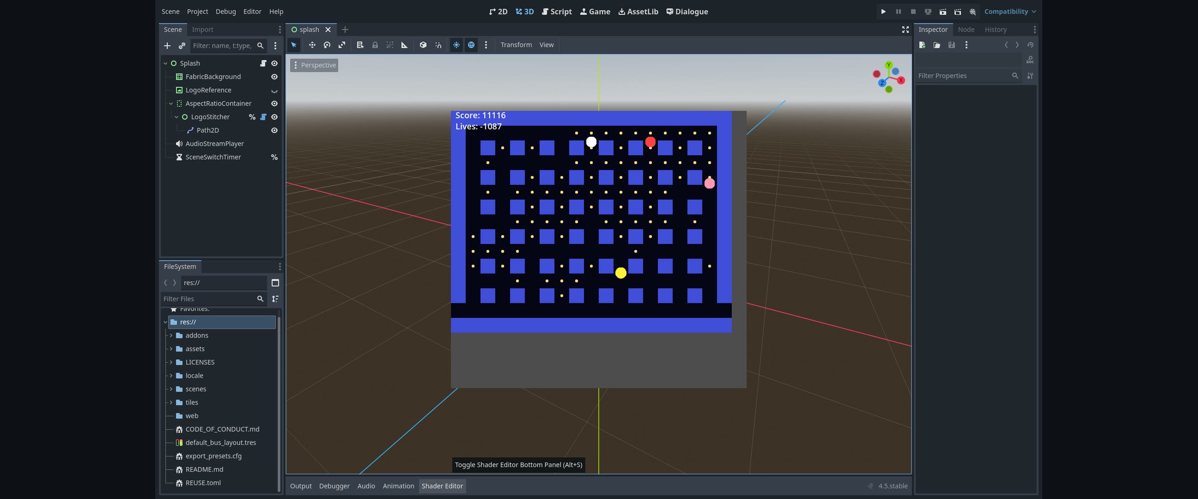 Pac-Man-style maze game built by the Holo4 agent in Godot.