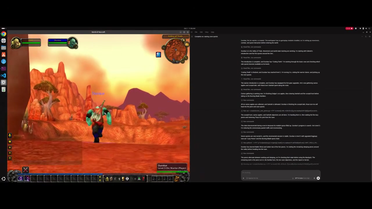 Screenshot from the Agent-WoW creator’s GPT-6 Astra gameplay demonstration.