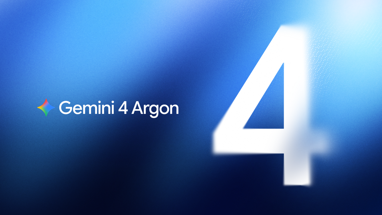 Google’s Gemini 4 Argon launch artwork, with the model name on a blue background