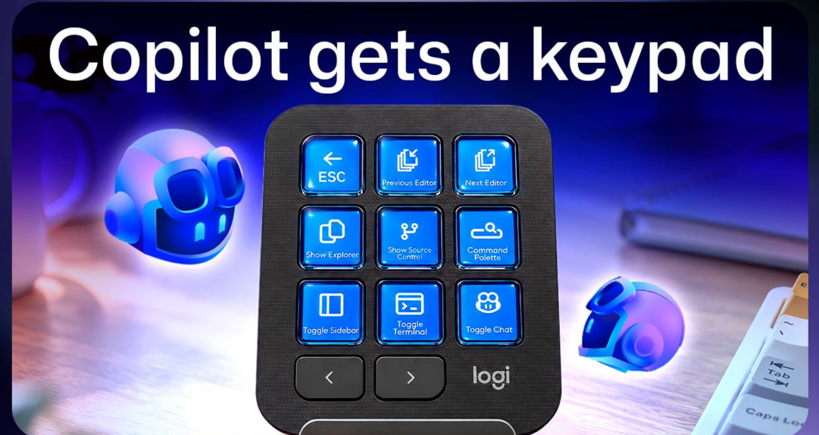 GitHub’s official image showing the Copilot and Logitech developer-interface concept.