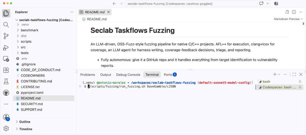 A GitHub Security Lab screenshot shows a structured fuzzing finding report with evidence and reproduction notes.