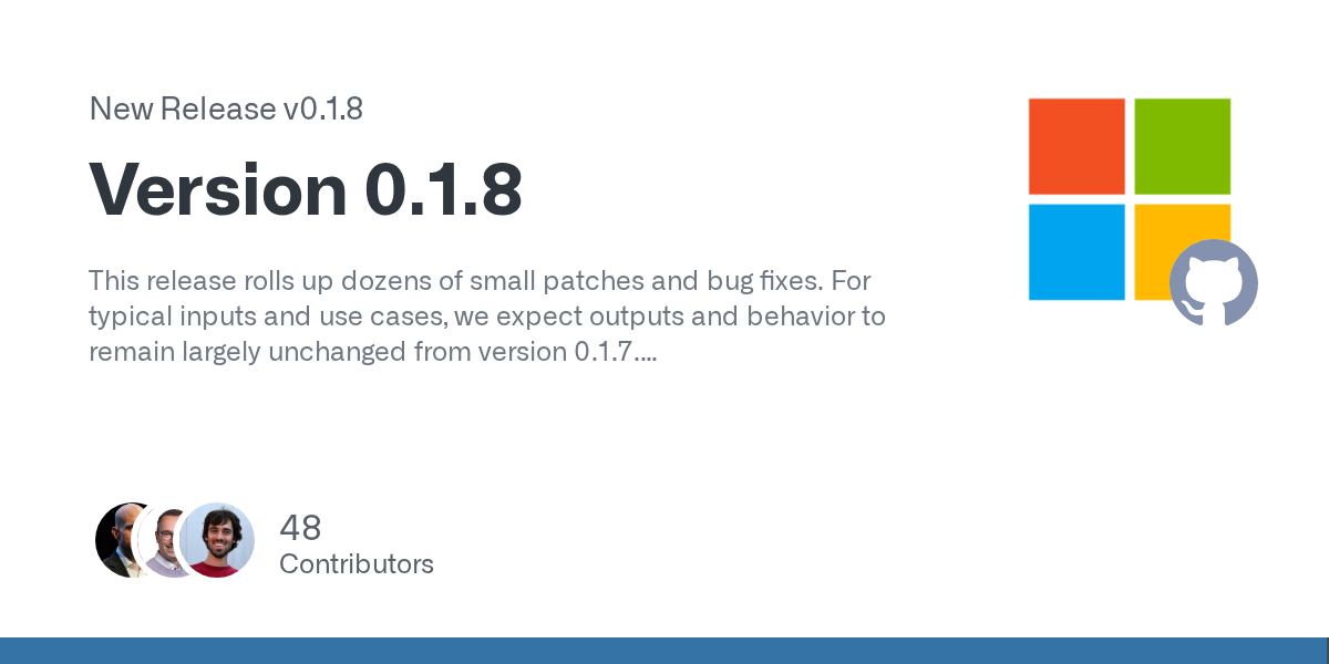 GitHub release card for Microsoft MarkItDown 0.1.8